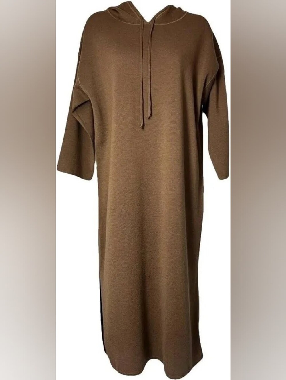 $995 Max Mara Light Brown Wool Hoodie Sweater Dress 43" Long Sz M - Picture 2 of 5